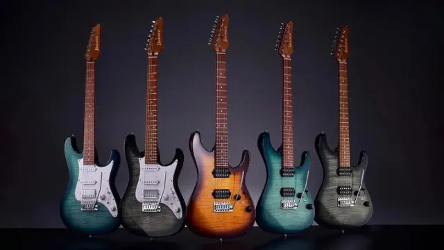 “Ibanez has introduced an exciting new AZ series that promises an exceptional blend of performance and value. Featuring eye-catching flame-maple finishes and versatile dyna-MIX switching, the HSS and HH S-style guitars are now available at an attractive street price of only $549.”
